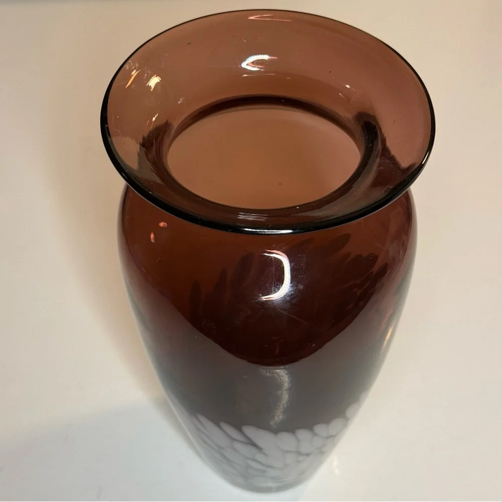 Purple and White Vtg Tall Vase Magnificent Plum Hand Blown Art Glass.